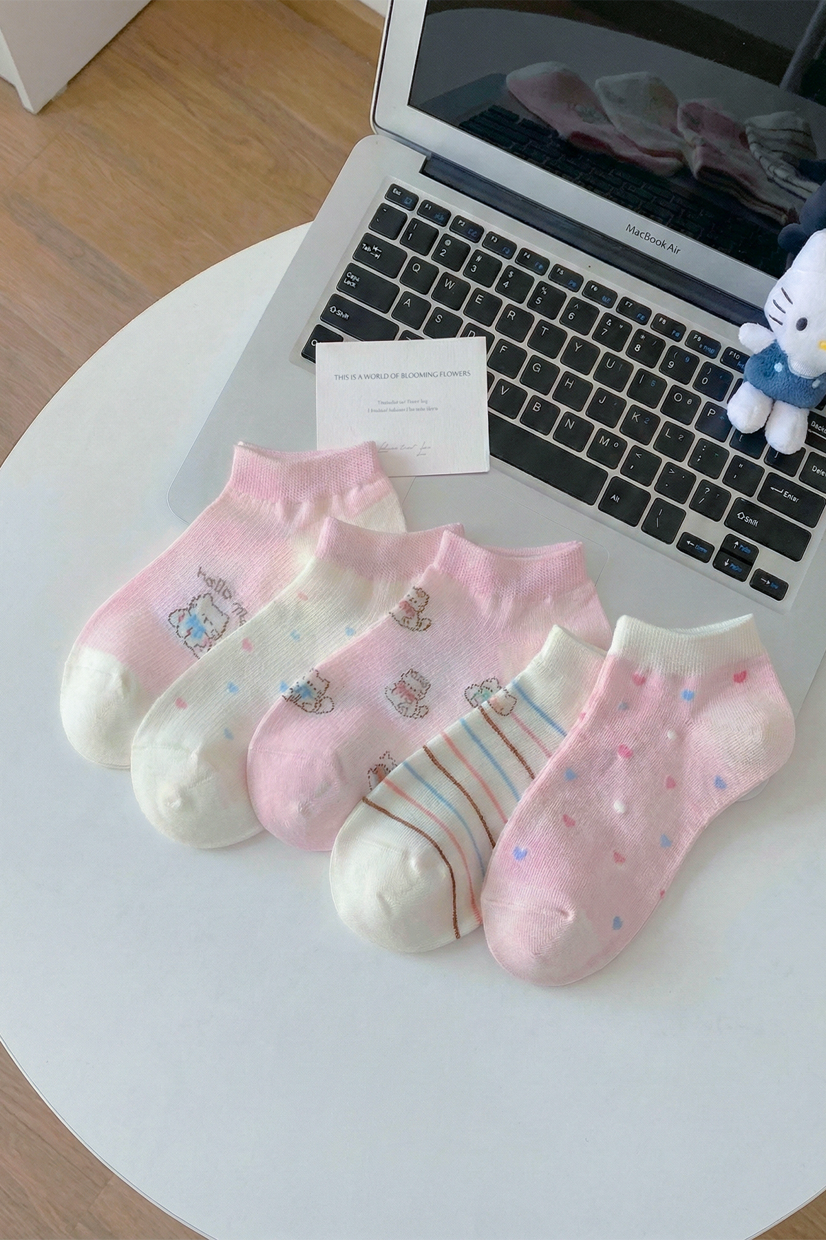 Kadın Soft 5'Li Set Patik Çorap Kedi Desenli