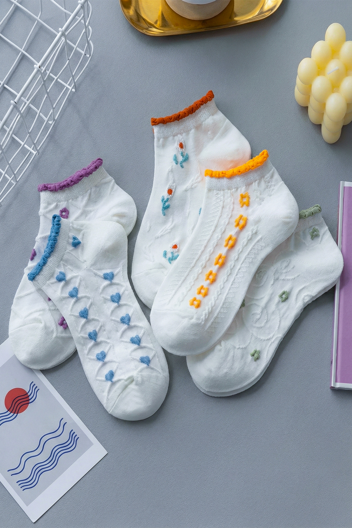 Kadın Soft 5'Li Set Patik Çorap Lale Desenli