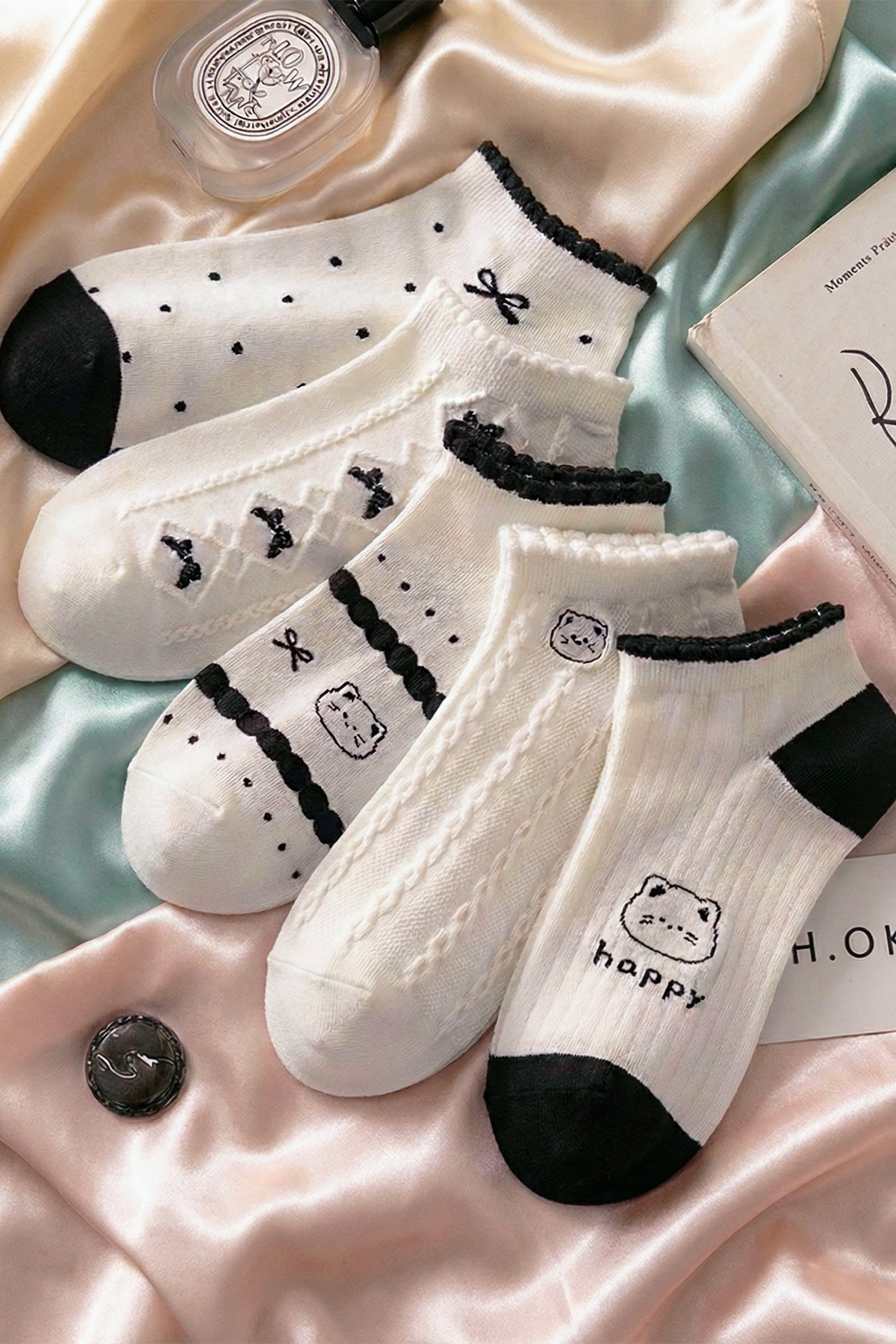 Kadın Soft 5'Li Set Patik Çorap Happy Bear Desenli