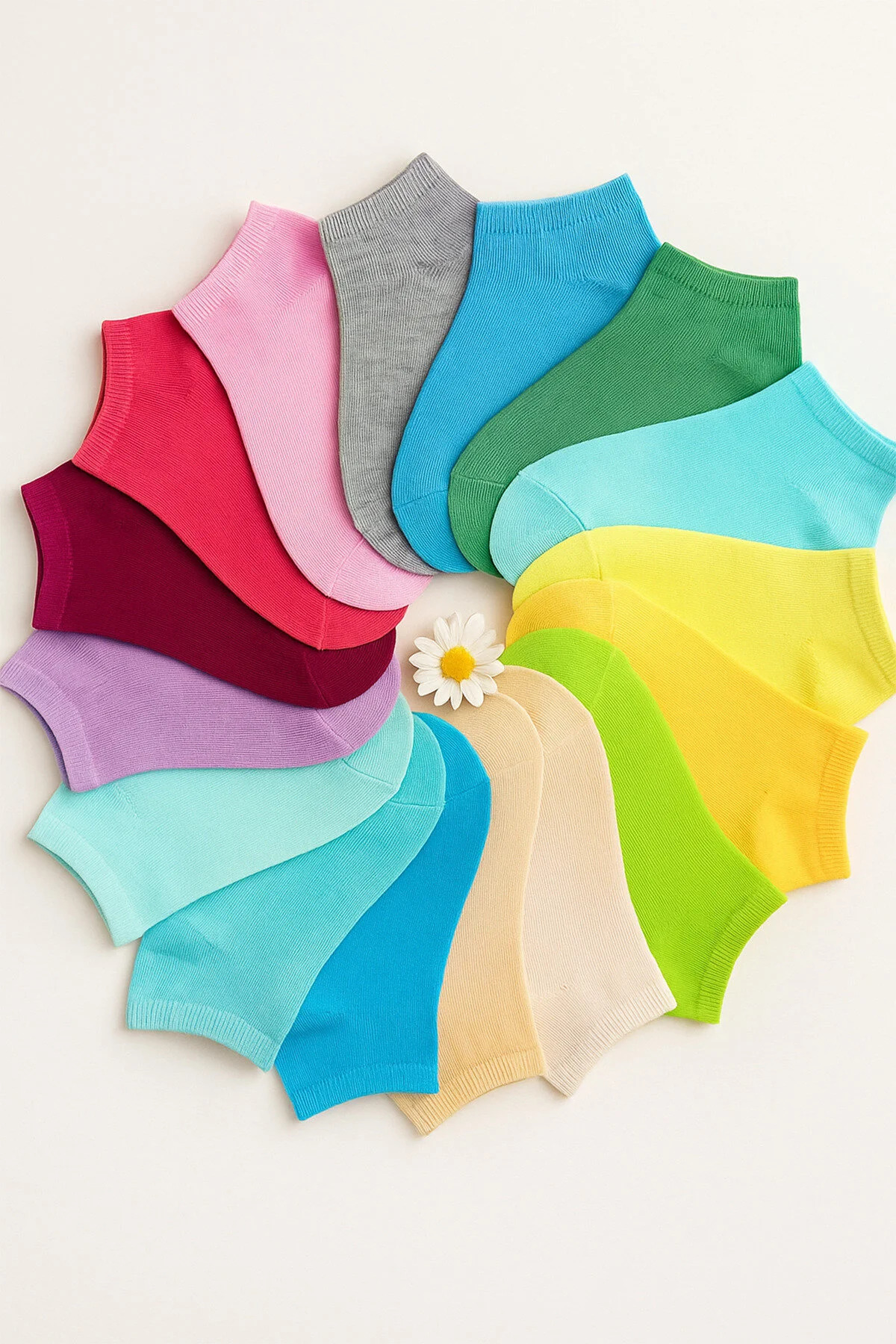 Kadın Penye 10 Çift Dikişsiz Patik Çorap Asortili Renkler